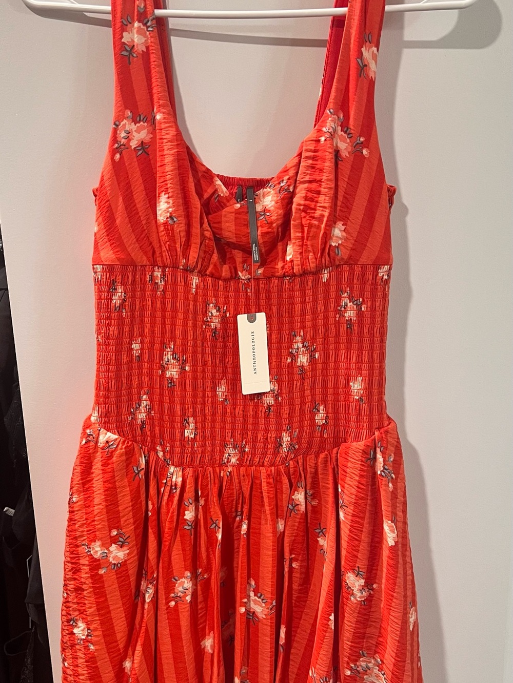Anthropologie Square Neck Smocked Mini Dress